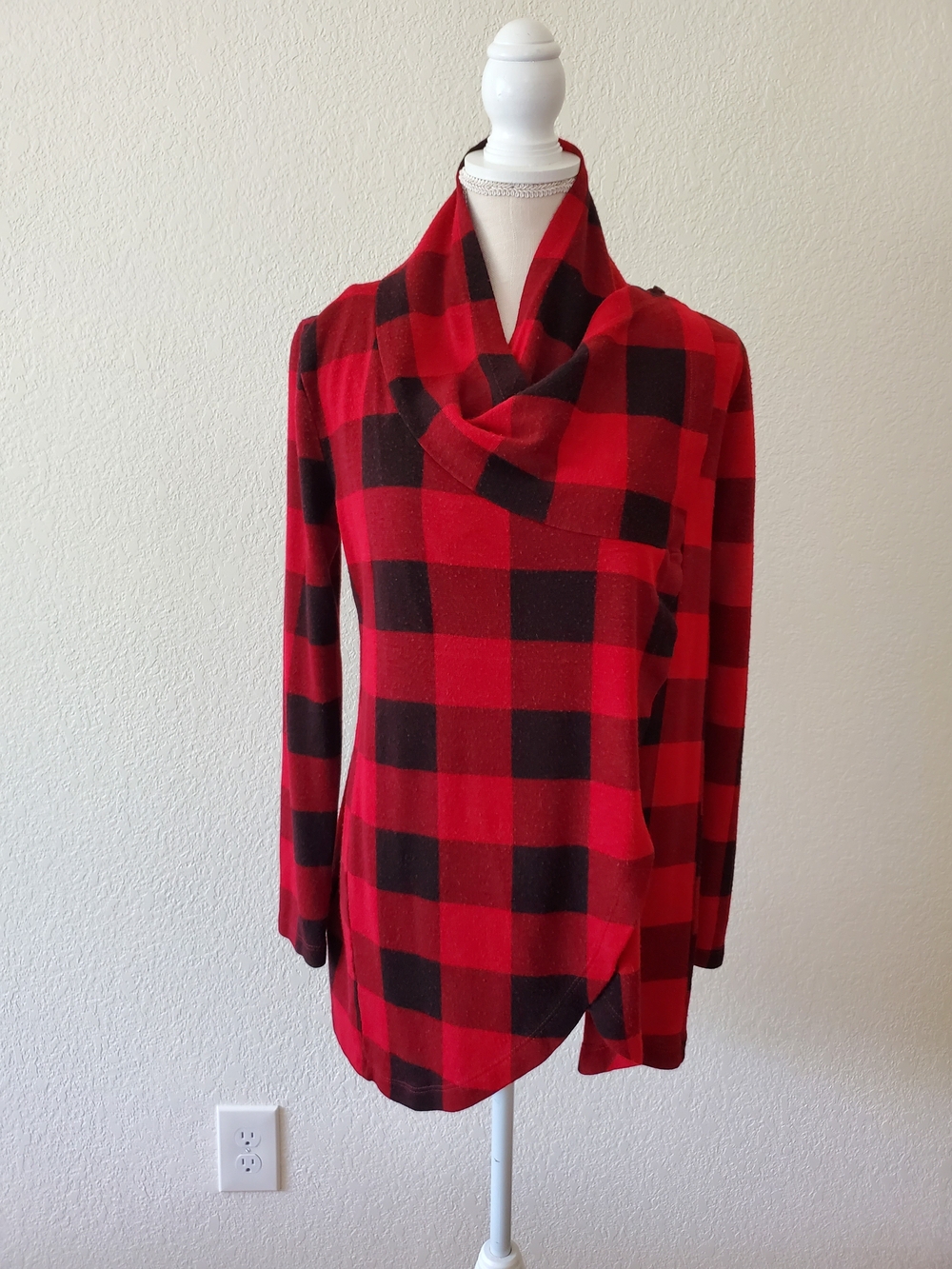 The Limited Red & Black Plaid Cowl Neck Sweater